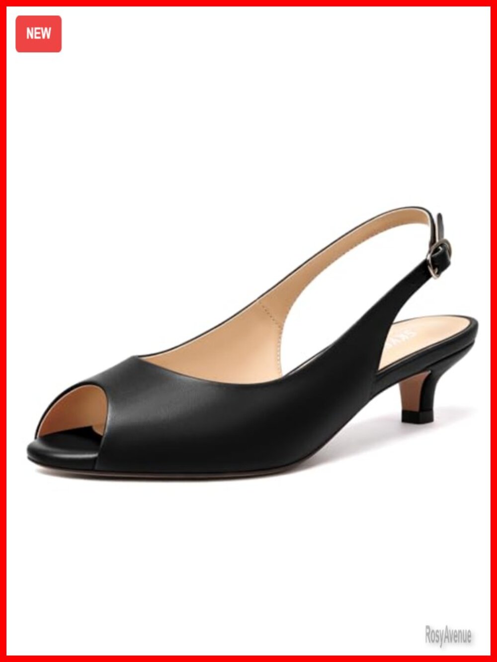 Women's Peep Toe Slingback Kitten Heels Faux Leather Adjustable Buckle Pumps